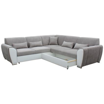 VISEU Right-hand L-shaped Sofa Bed with Storage, Grey/White