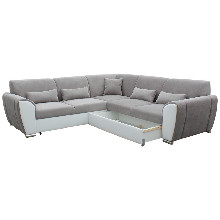 VISEU Right-hand L-shaped Sofa Bed with Storage, Grey/White