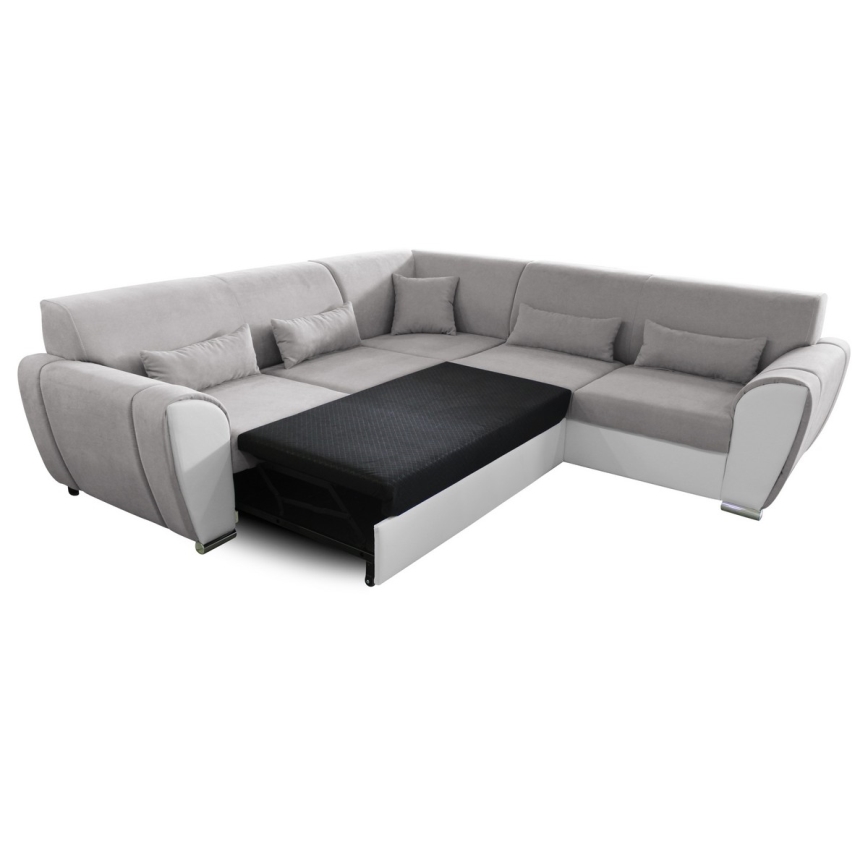 VISEU Right-hand L-shaped Sofa Bed with Storage, Grey/White