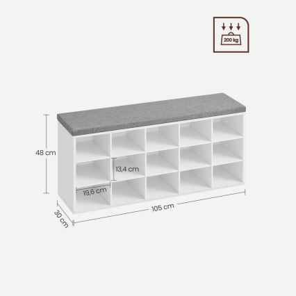 VOREN Shoe Cabinet 105x48x30 cm White/Grey