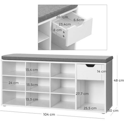 VOREN Shoe Cabinet, White/Grey