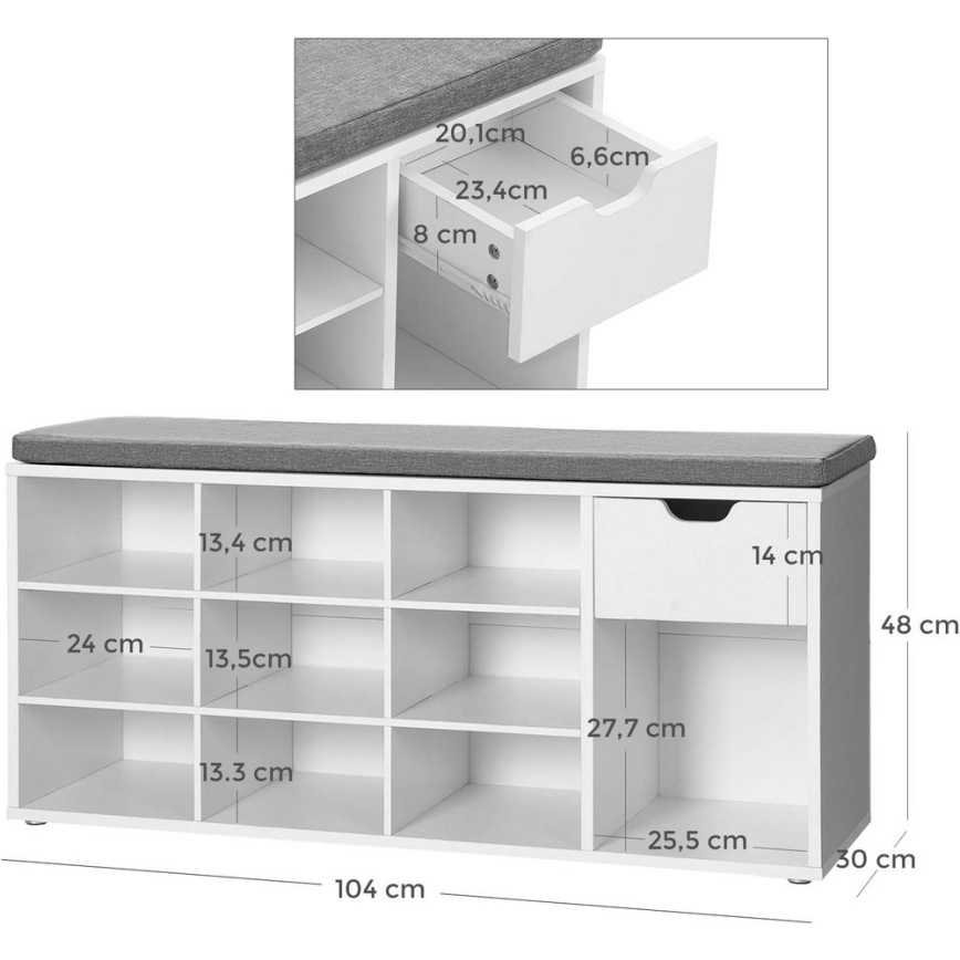 VOREN Shoe Cabinet, White/Grey