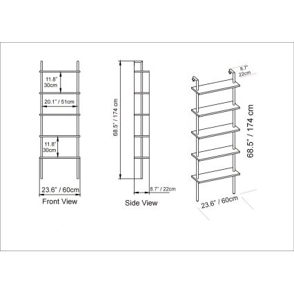 Wall bookcase PAULA 174x60 cm black