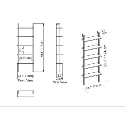 Wall bookcase PIANTE 174x60 cm white
