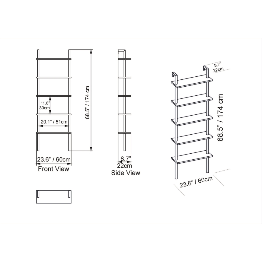 Wall bookcase PIANTE 174x60 cm white