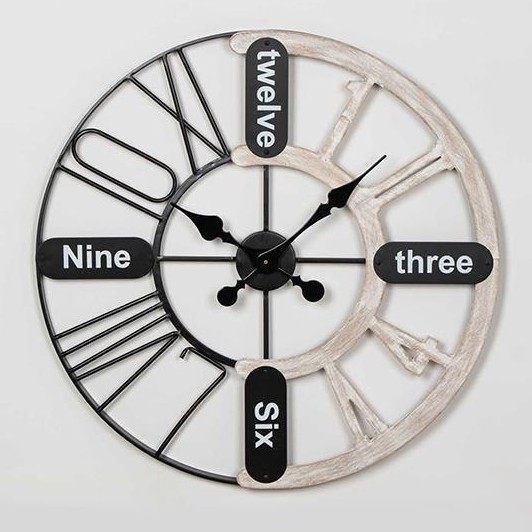 Wall clock 1xAA d. 60 cm black/white patina