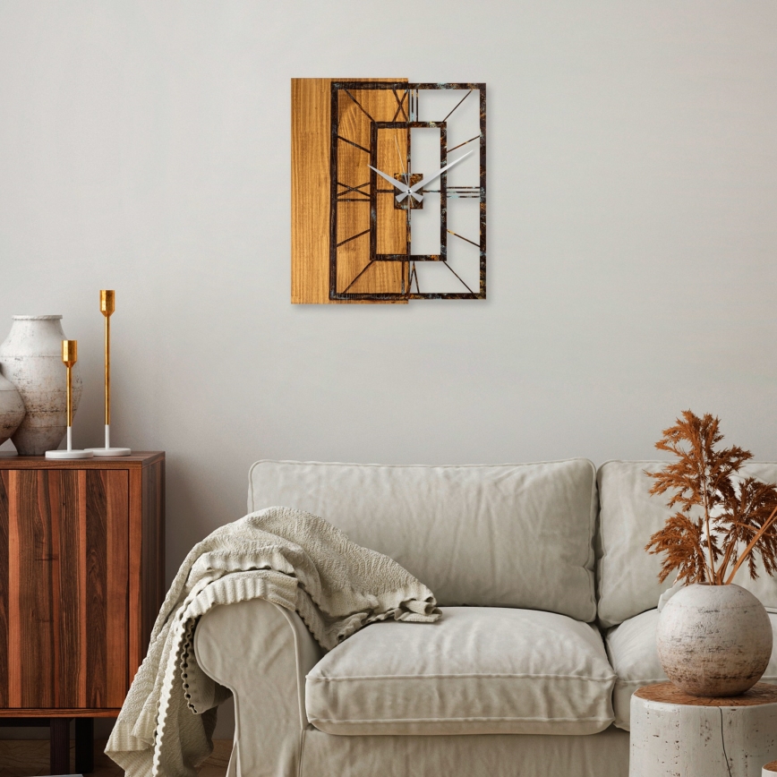 Wall clock 49x58 cm 1xAA wood/metal