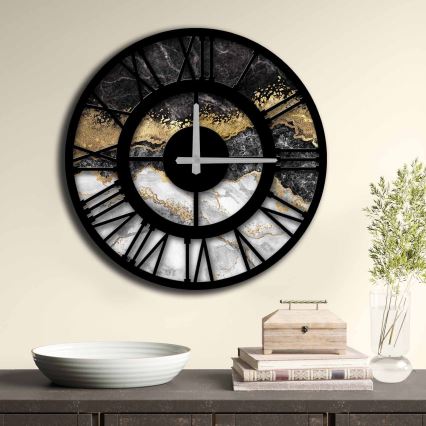 Wall clock 50 cm 1xAA black/gold/grey