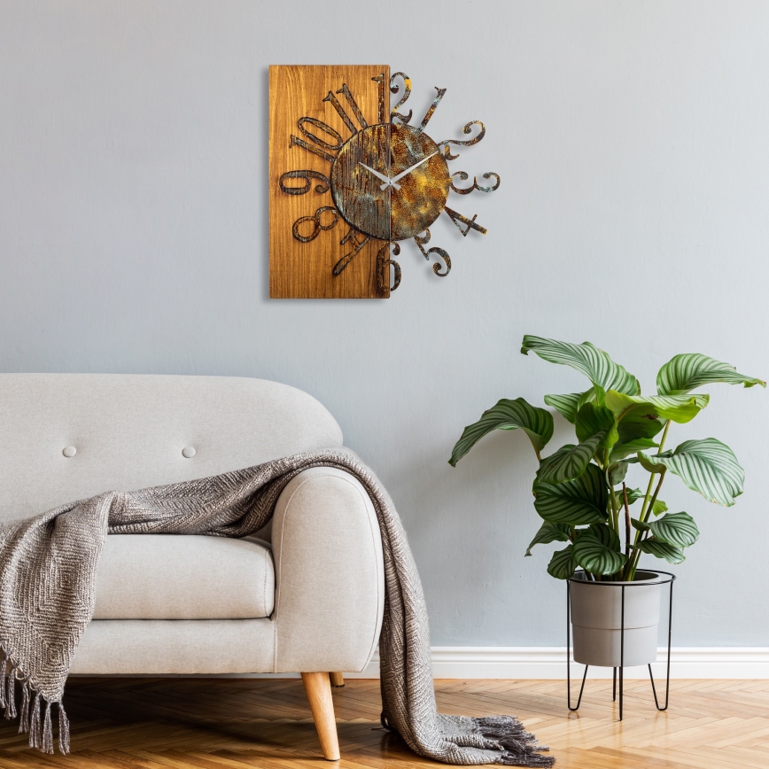 Wall clock 58x58 cm 1xAA wood/metal