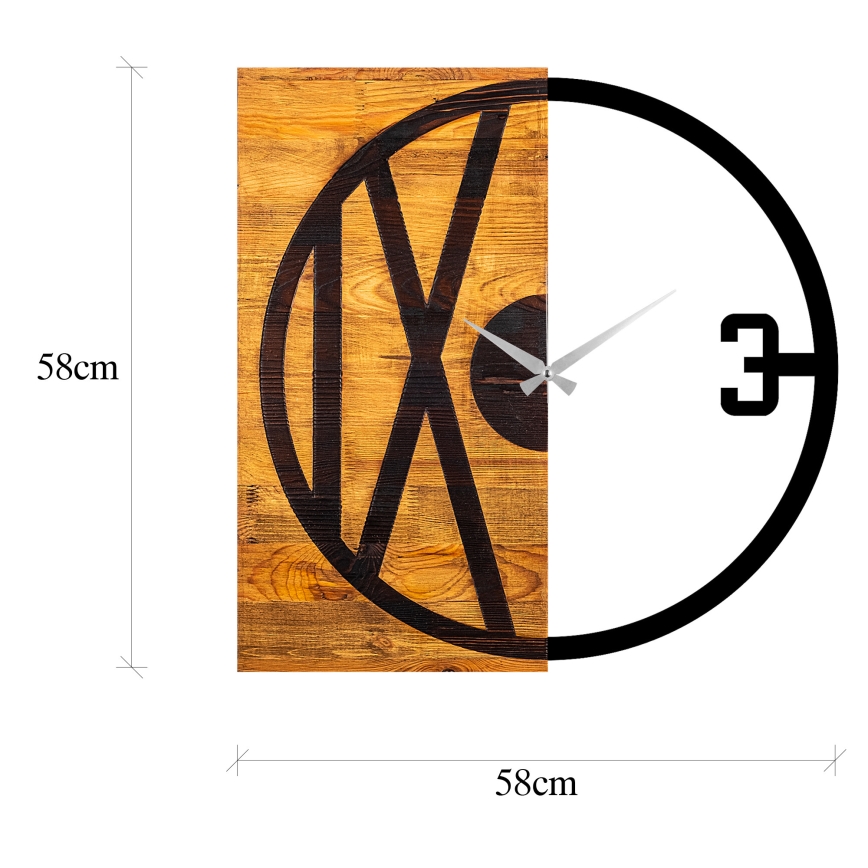Wall clock 58x58 cm 1xAA wood/metal