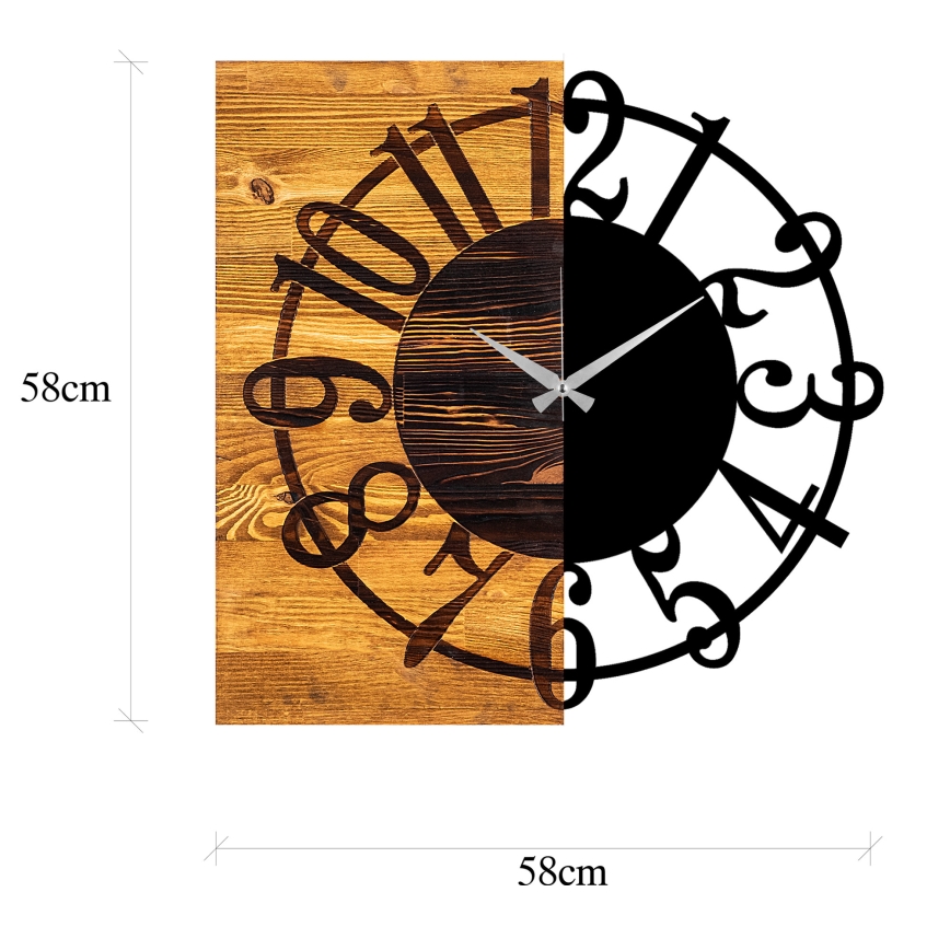 Wall clock 58x58 cm 1xAA wood/metal