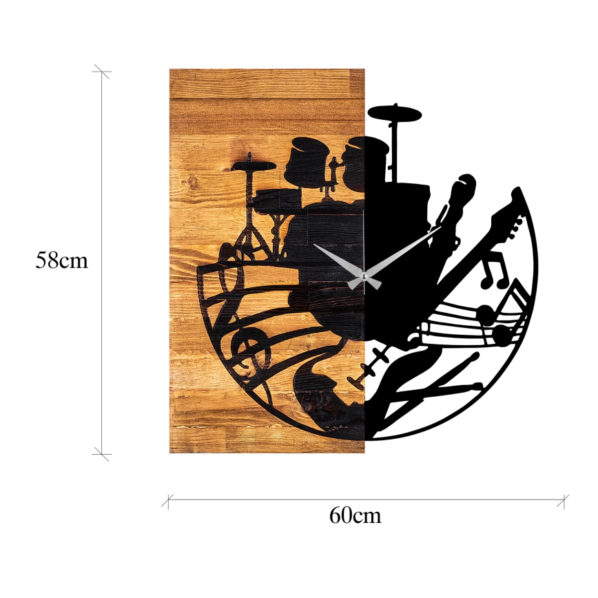 Wall clock 60x58 cm 1xAA wood/metal