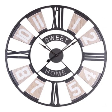 Wall clock, battery-powered (1× AA), 60 cm diameter, black/beige
