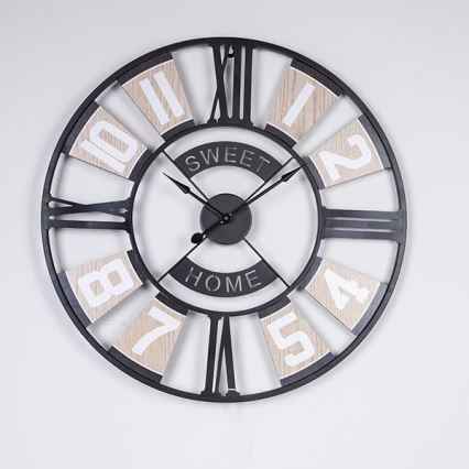 Wall clock, battery-powered (1× AA), 60 cm diameter, black/beige
