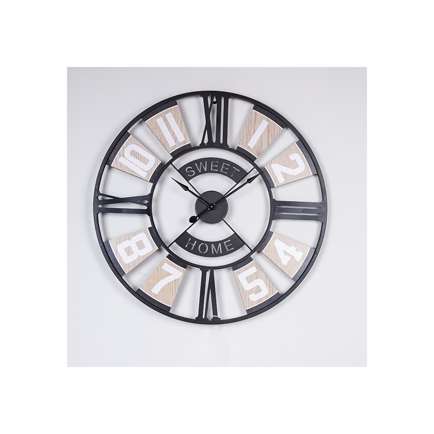 Wall clock, battery-powered (1× AA), 60 cm diameter, black/beige