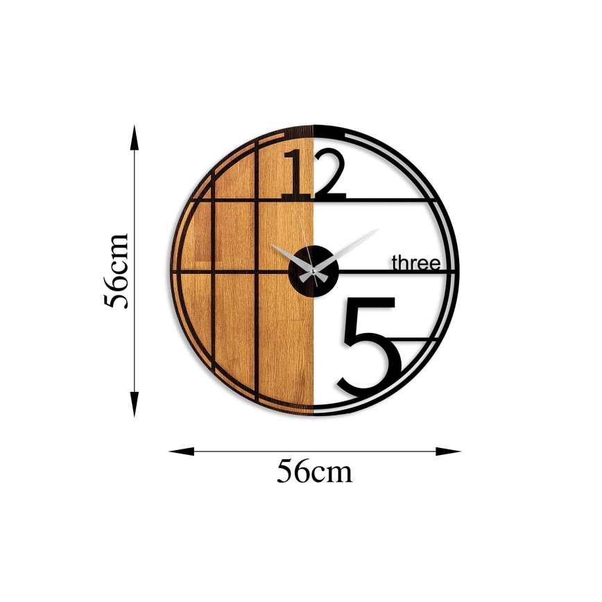 Wall clock d. 56 cm 1xAA wood/metal