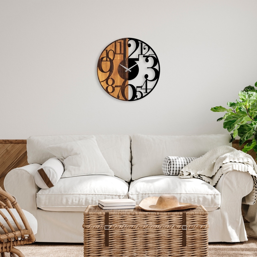 Wall clock d. 56 cm 1xAA wood/metal