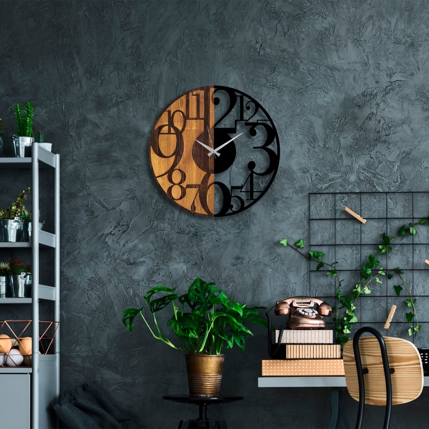 Wall clock d. 56 cm 1xAA wood/metal