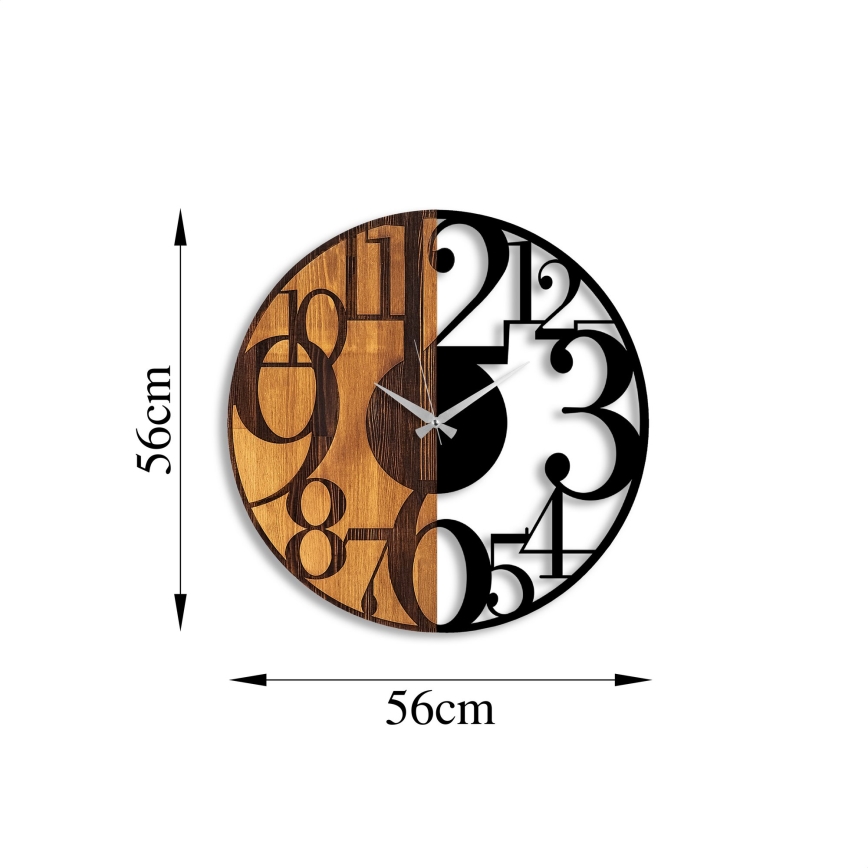 Wall clock d. 56 cm 1xAA wood/metal