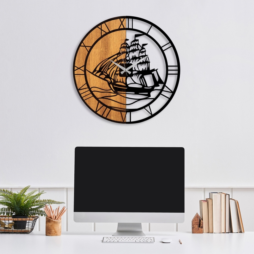Wall clock d. 56 cm 1xAA wood/metal