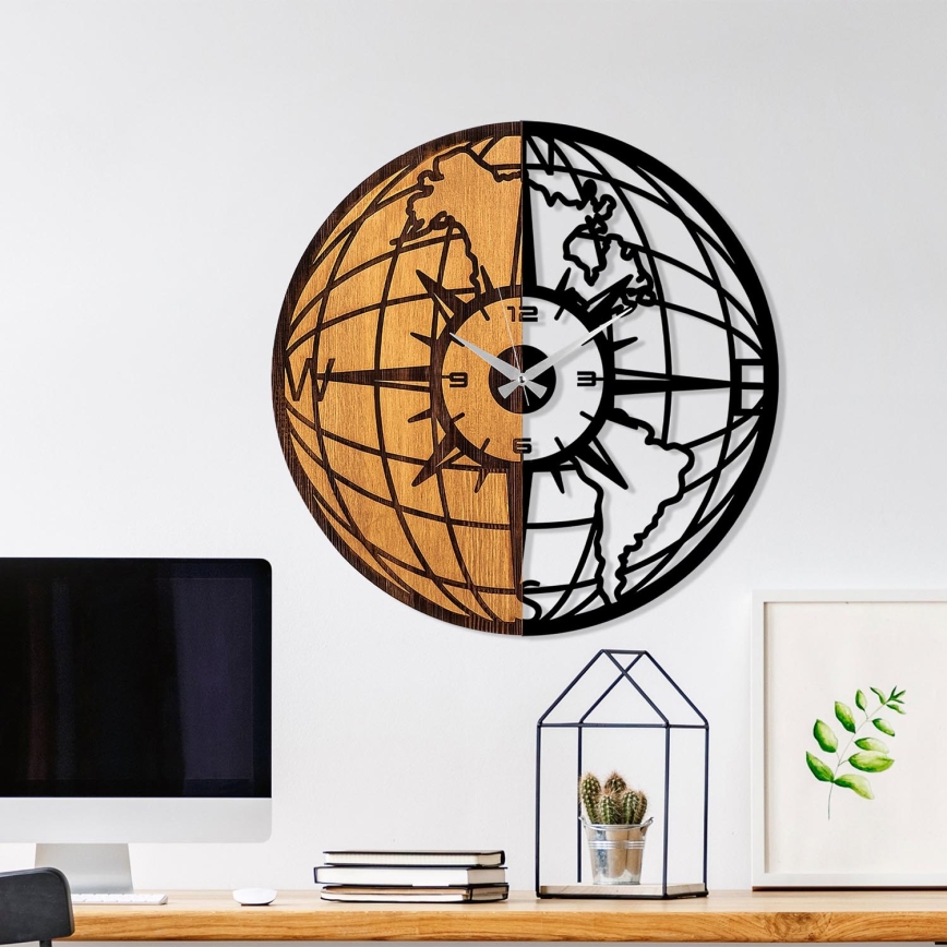 Wall clock d. 56 cm 1xAA wood/metal