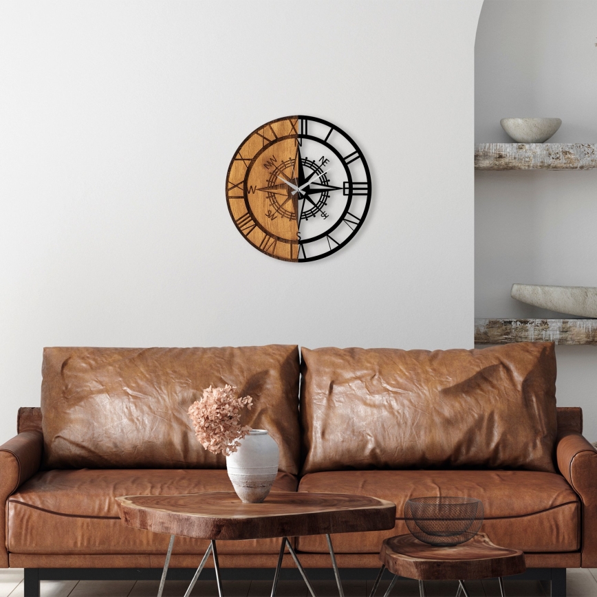 Wall clock d. 56 cm 1xAA wood/metal