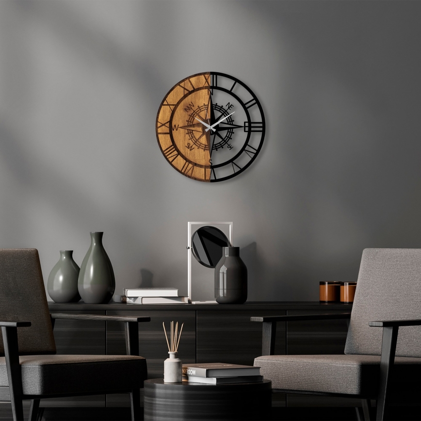 Wall clock d. 56 cm 1xAA wood/metal