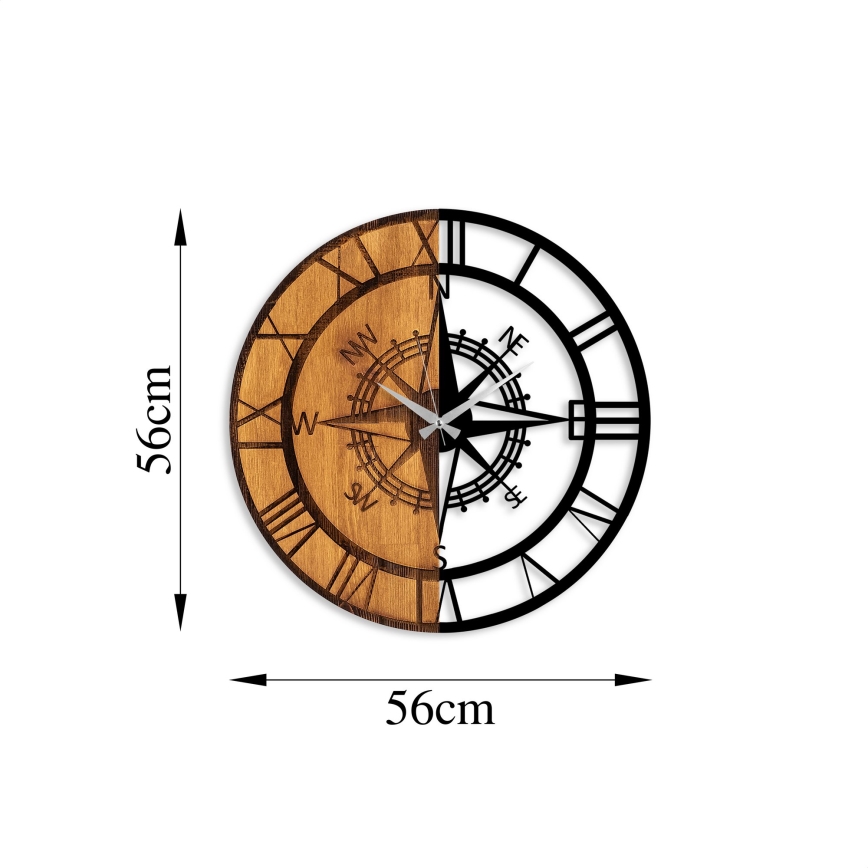 Wall clock d. 56 cm 1xAA wood/metal