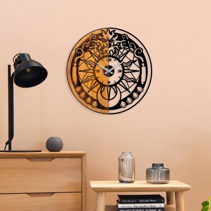 Wall clock d. 56 cm 1xAA wood/metal