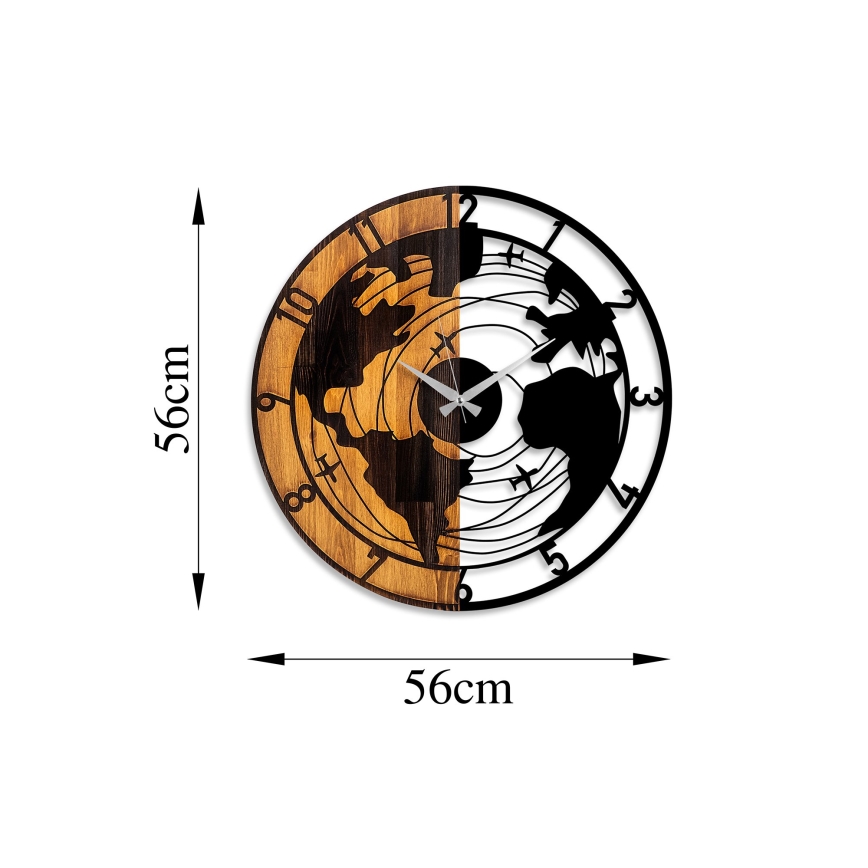 Wall clock d. 56 cm 1xAA wood/metal