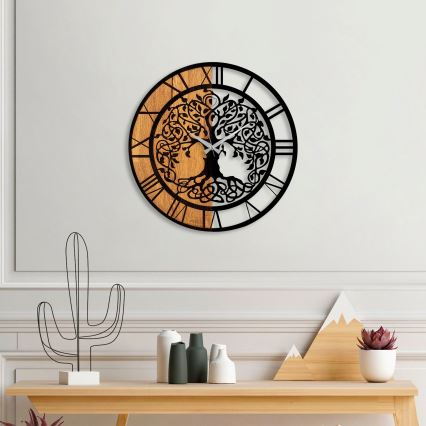 Wall clock d. 56 cm 1xAA wood/metal
