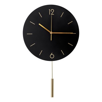 Wall clock with pendulum d. 30 cm 1xAA black/gold