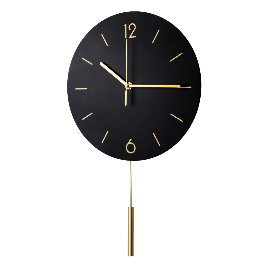 Wall clock with pendulum d. 30 cm 1xAA black/gold