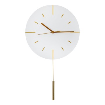 Wall clock with pendulum d. 30 cm 1xAA white/gold