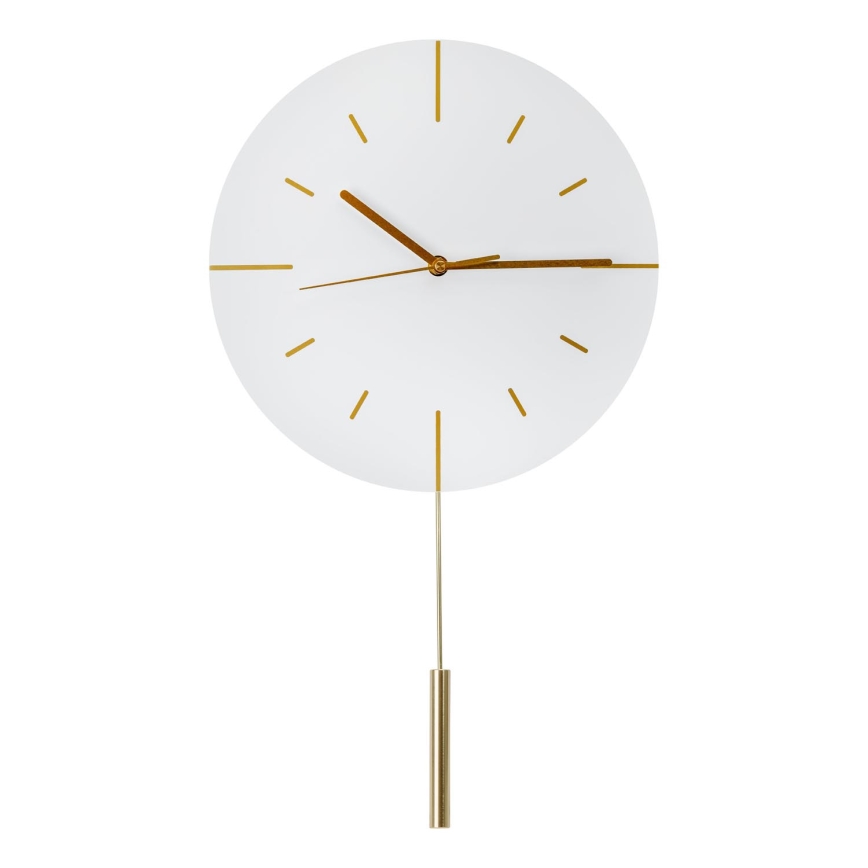 Wall clock with pendulum d. 30 cm 1xAA white/gold