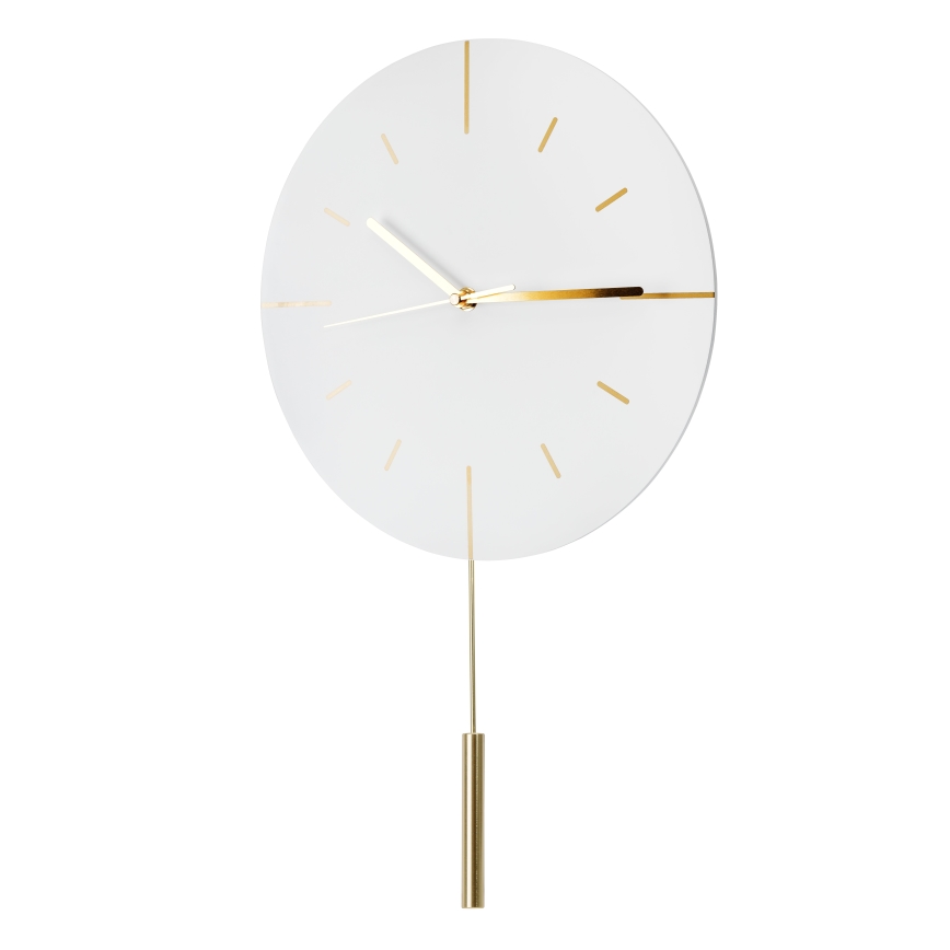Wall clock with pendulum d. 30 cm 1xAA white/gold