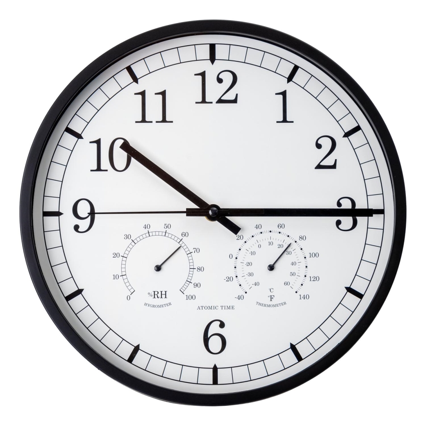 Wall clock with thermometer and humidity meter d. 30 cm 1xAA black/white