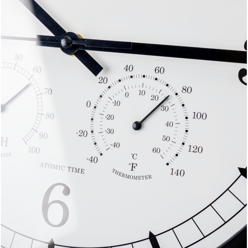 Wall clock with thermometer and humidity meter d. 30 cm 1xAA black/white