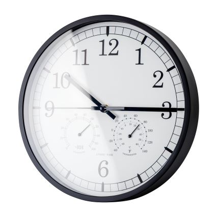 Wall clock with thermometer and humidity meter d. 30 cm 1xAA black/white