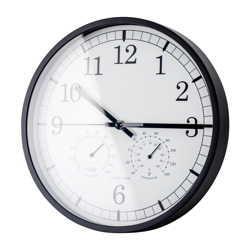 Wall clock with thermometer and humidity meter d. 30 cm 1xAA black/white