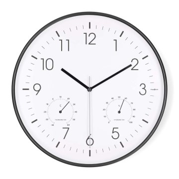Wall clock with thermometer and hygrometer, Ø 30.5 cm, 1xAA, black