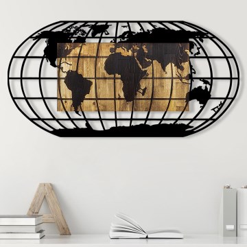 Wall decoration 102x50 cm globe wood/metal