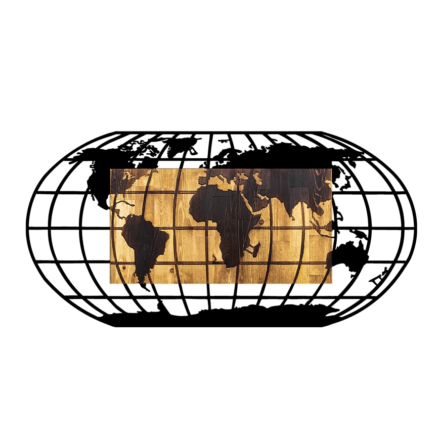 Wall decoration 102x50 cm globe wood/metal