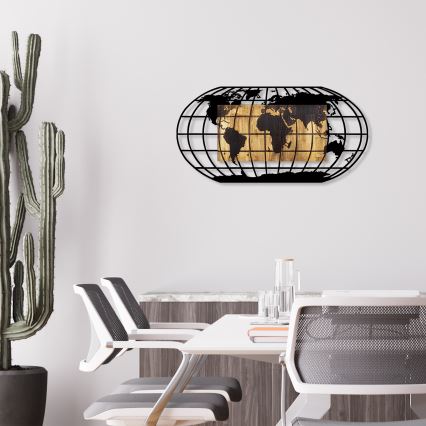 Wall decoration 102x50 cm globe wood/metal