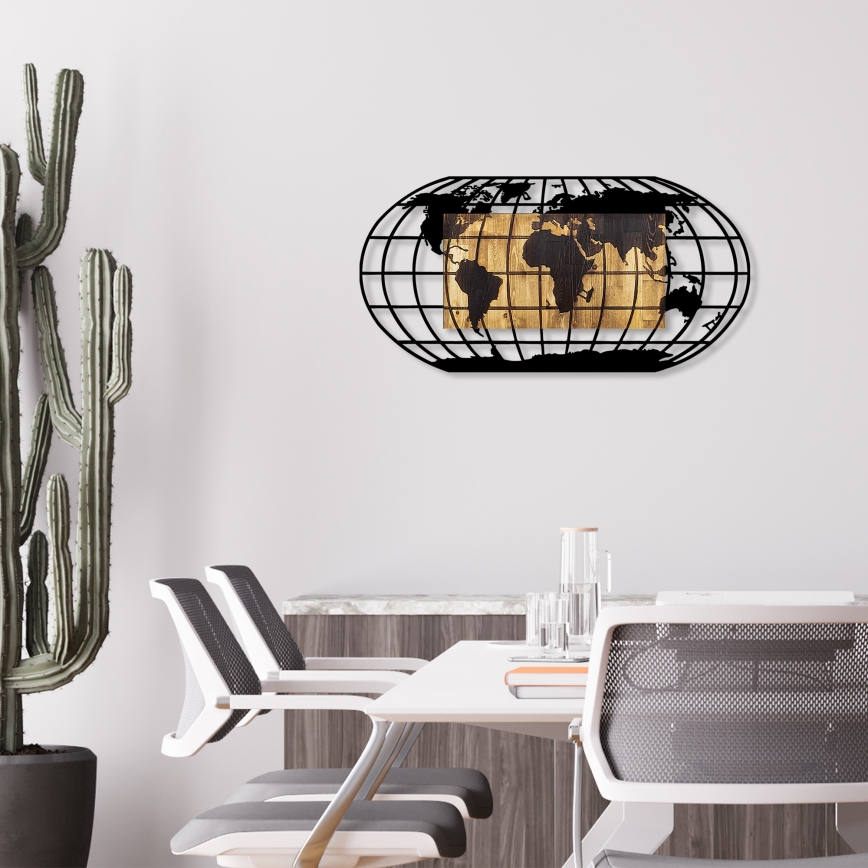 Wall decoration 102x50 cm globe wood/metal