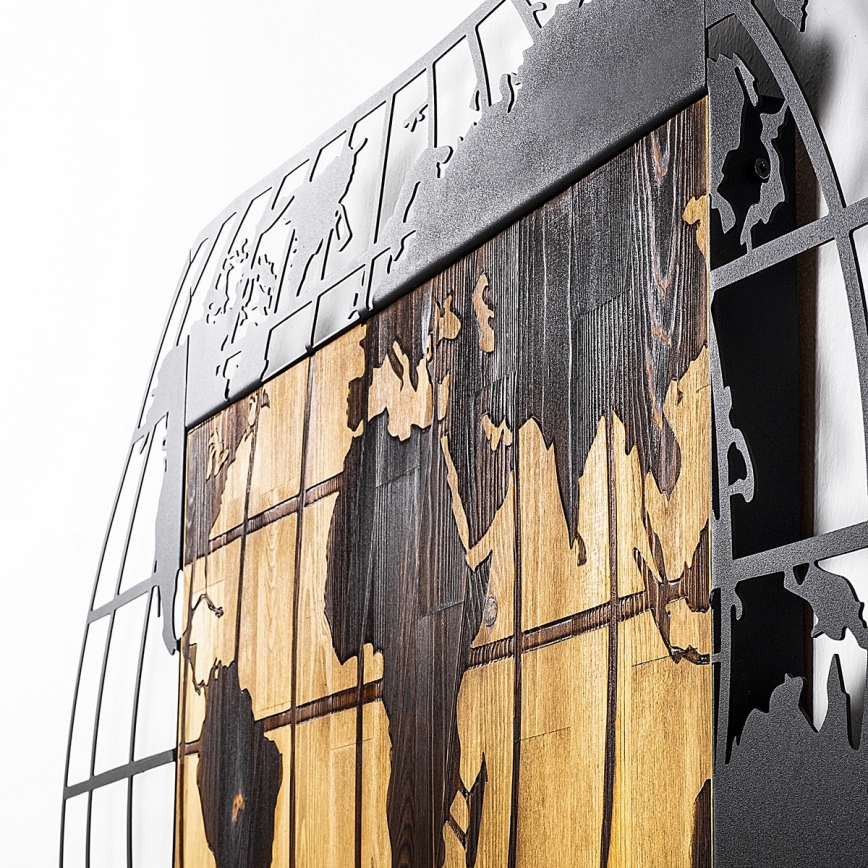 Wall decoration 102x50 cm globe wood/metal