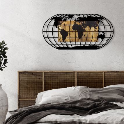 Wall decoration 102x50 cm globe wood/metal