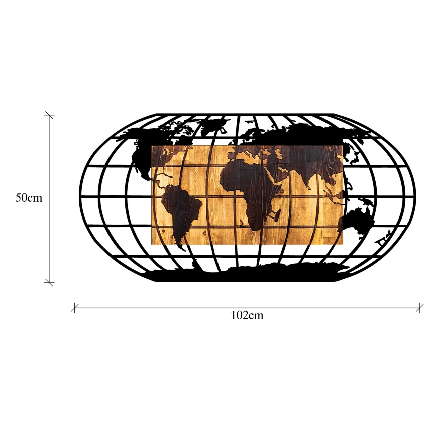 Wall decoration 102x50 cm globe wood/metal