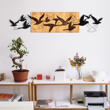 Wall decoration 111x25 cm birds wood/metal