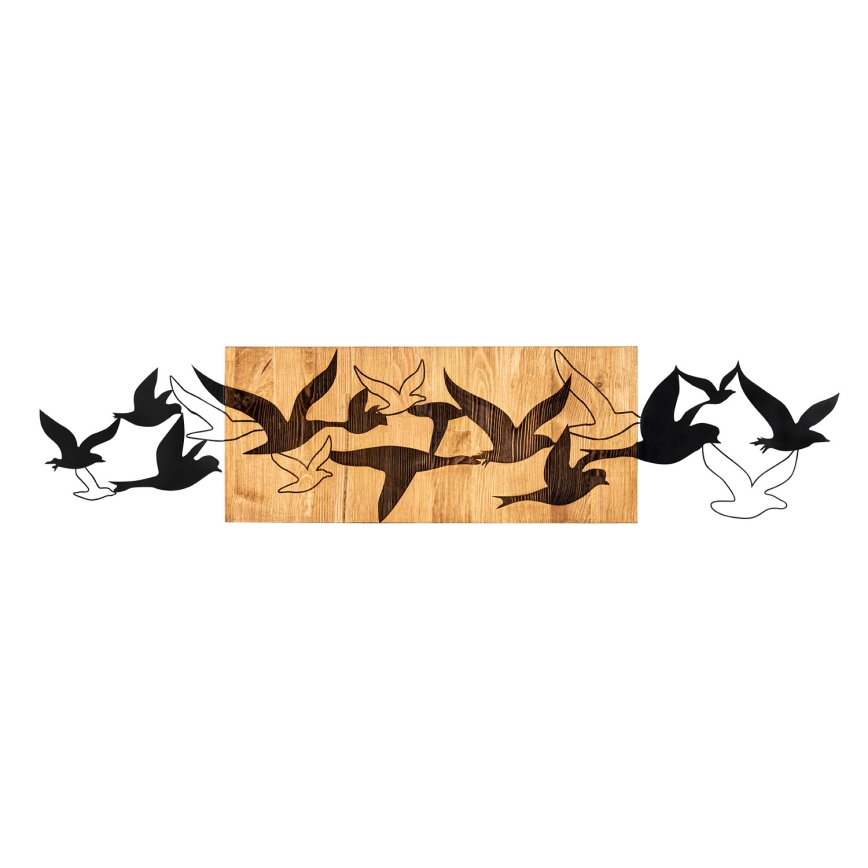 Wall decoration 111x25 cm birds wood/metal